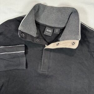 BOSS Hugo Boss Mens M Black Piceno Snap Collar Polo Shirt Classic Grandpa